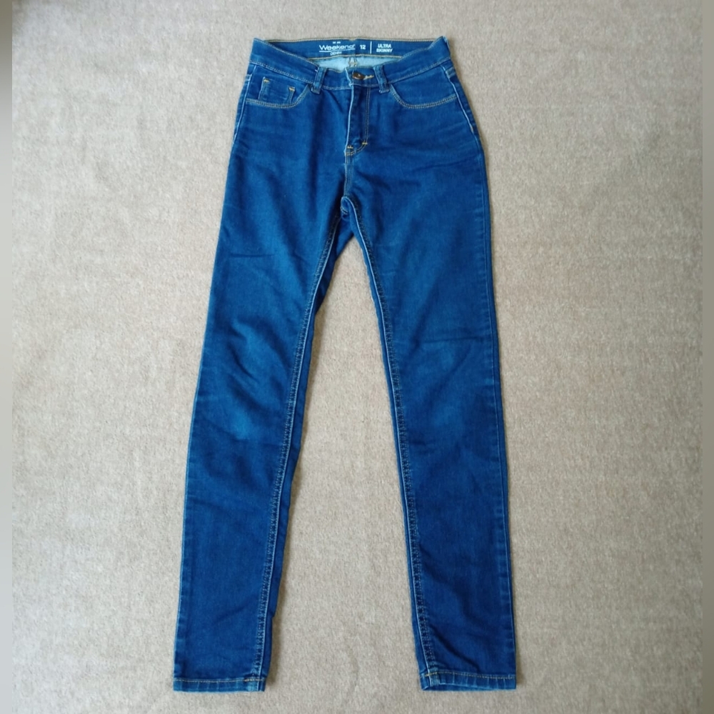 Jeans Girl's Ultra Skinny Mid Rise Brand Weekend Dark Blue Size 12
